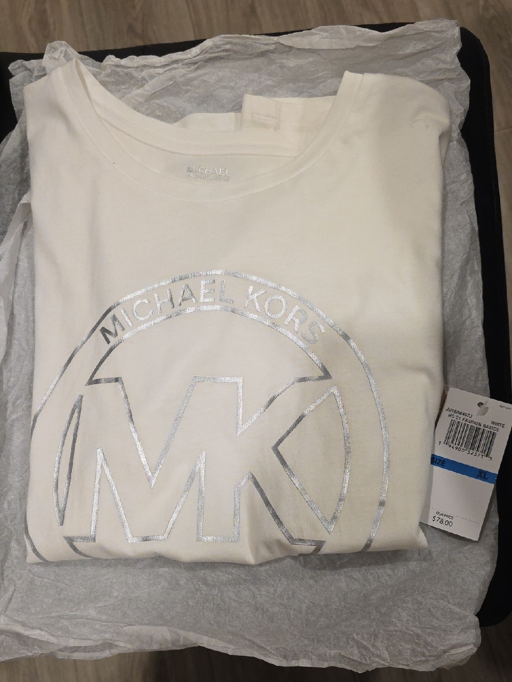 Michael Kors White Logo Tee - Silver MK Emblem